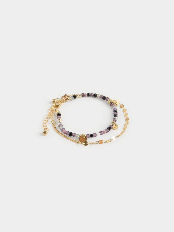 Bracelet, 6 cm, 2 pieces, metal / plastic, gold, Colored stones, Mineral, image-1