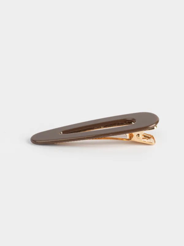 Hair clip, 8 cm, Acrylic / metal, brown, Hair basic, image-3
