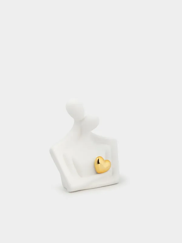 Statuette, 18 cm, porcelain P, byellow-golden, Lovers with a heart, Face, image-1