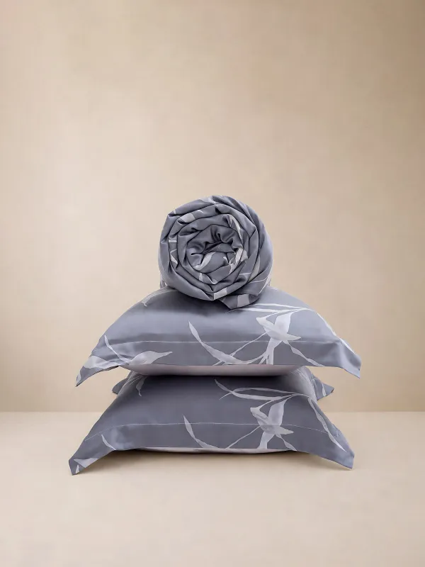 Bed linen set, euro, tencel 300 TC, gray-purple, Leaves,Tencel, image-4