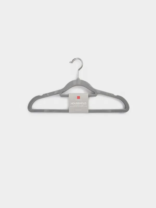 Hanger-hangers, 41 cm, 4 pcs, with a loop for ties/belts, flock, gray, Household, image-6