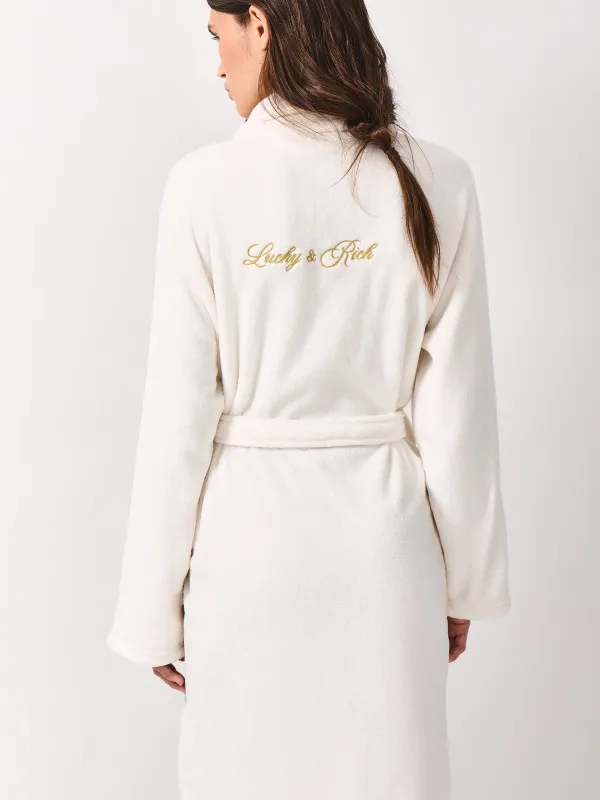 Women's robe, homewear, size S-M, with long sleeves, fleece, milky, Lucky&Rich, Jack, image-5