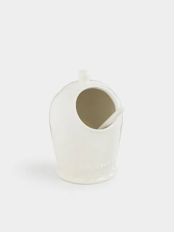 Salt container, 15 cm, with spoon, ceramic, milky beige, speckled, Ceramo speckled, image-1
