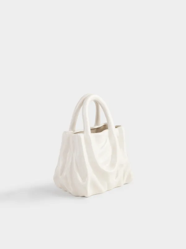 Flower vase, 20x22 cm, decorative, ceramic, milky, Crumpled effect, Bag, Crumple, image-2