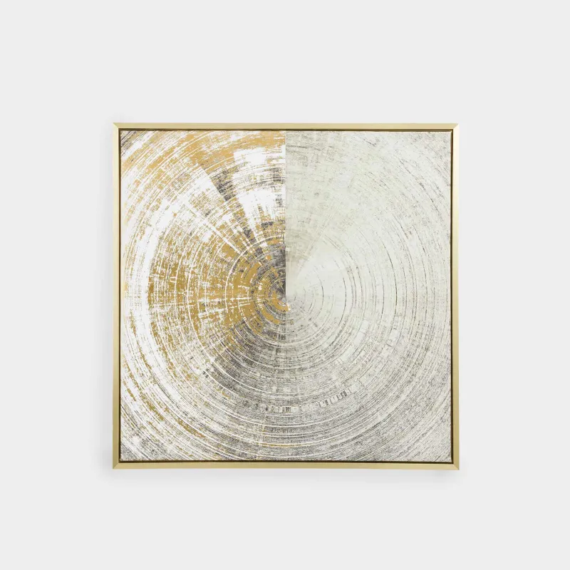 Framed painting, 80x80 cm, canvas / foil, golden beige, Circle, Abstract