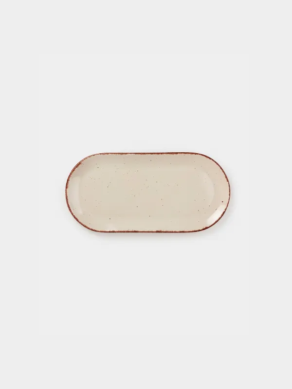 Dish, 25x13 cm, ceramic, oval, beige, Speckled, Speckled, image-1