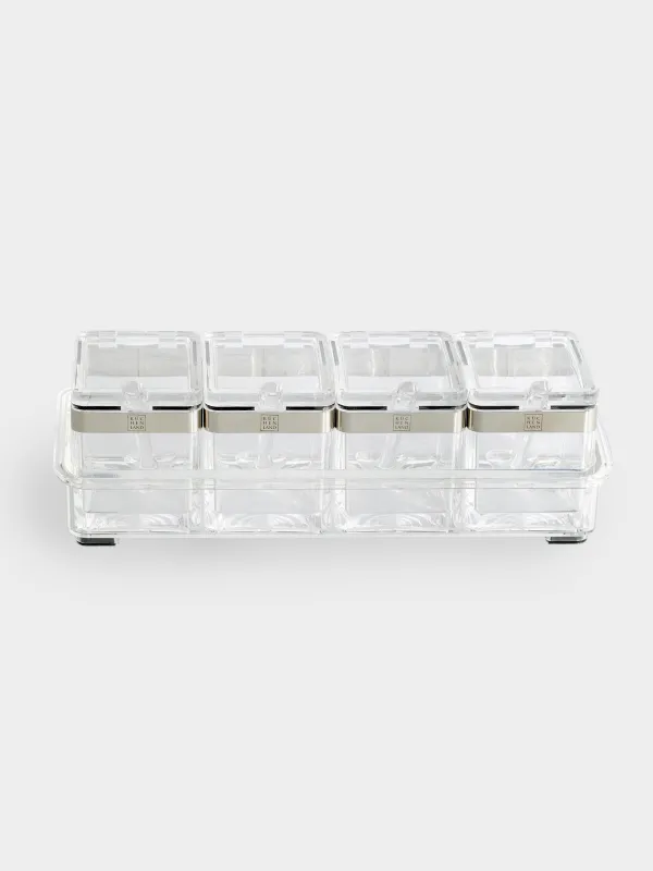 Container, 26x9 cm, 4 pcs, with spoons, on a stand, acrylic / steel, Kitchen tools, image-0