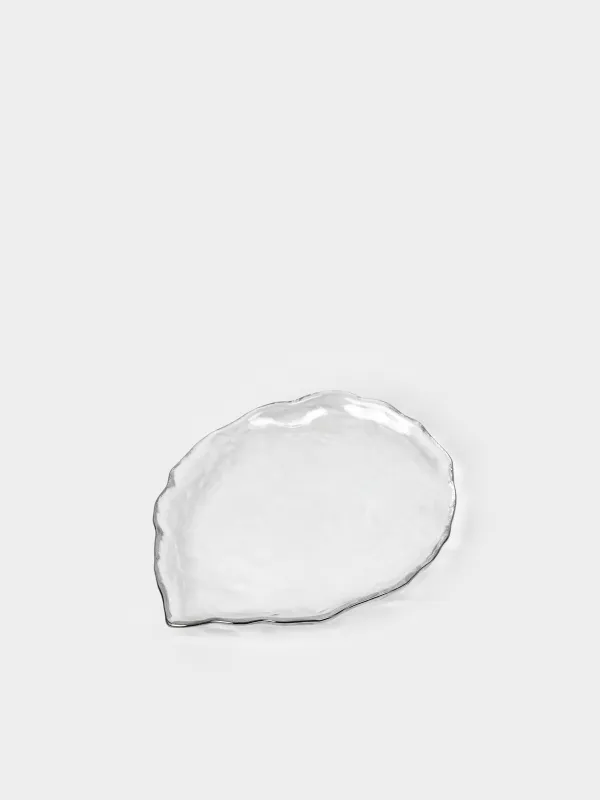 Dish, 25x21 cm, glass, with silver edging, Petal, Nautilus silver, image-0