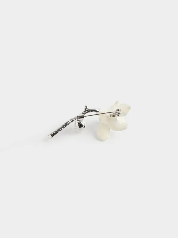 Brooch, 6 cm, metal / plastic, silver, Flower, Jewelry flower, image-2