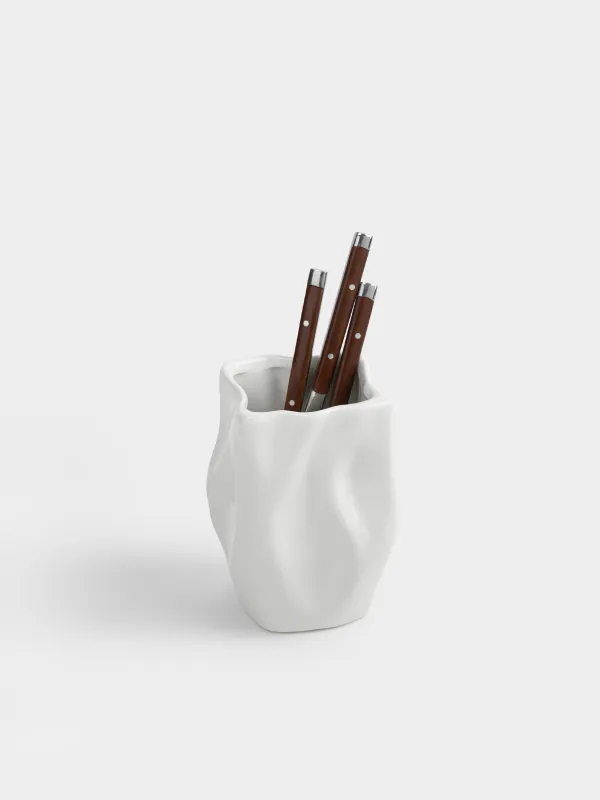 Kitchen accessories stand, 15 cm, ceramic, milky, Wavy edge, Crumple, image-3