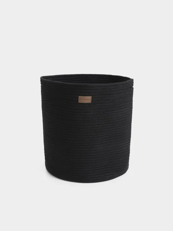 Laundry storage bag, 38x40 cm, with handles, Cotton, round, black, Tote, image-0