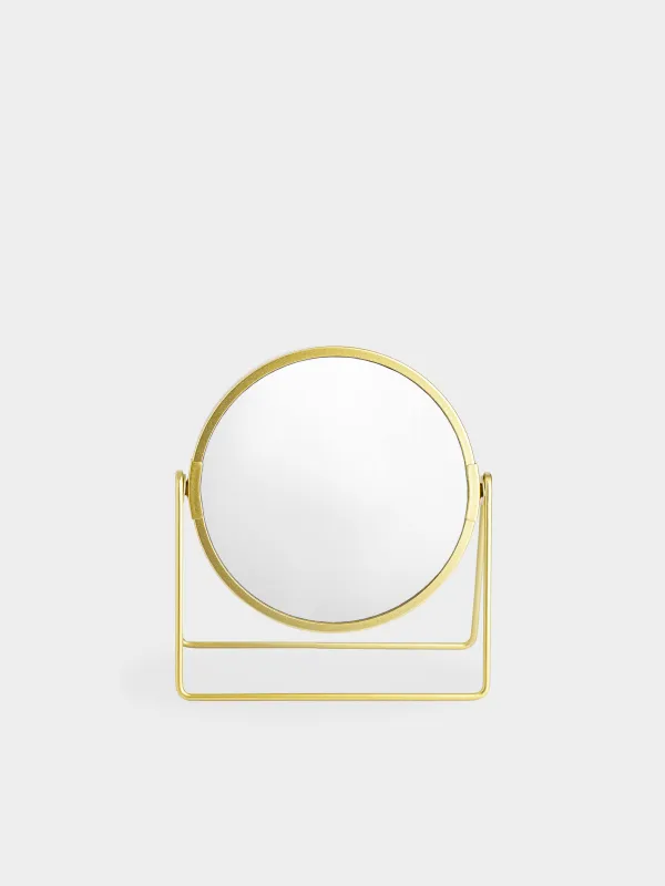 Table mirror, 18 cm, double-sided, metal, round, golden, Freya, image-1