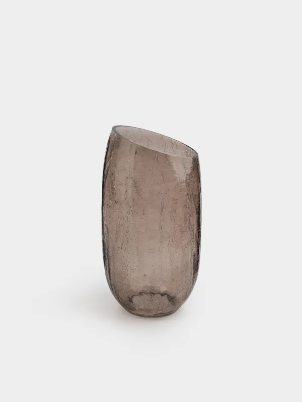 Flower vase, 26 cm, glass, brown, Craquelure, Ice, image-0