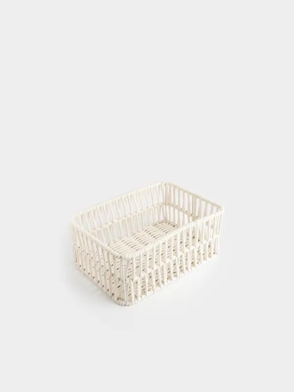 Storage basket, 28x18x11 cm, cotton / metal, rectangular, milky, Weaving, Cozy, image-1