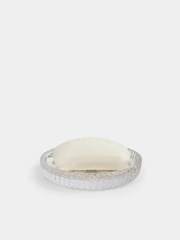 Soap dish, 11 cm, glass, round, golden, Patina rib, image-4
