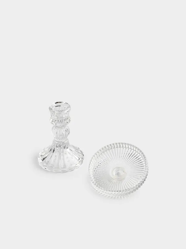 Candle holder, 12 cm, for cylindrical / thin candles, on a leg, collapsible, glass, Ribby, image-2