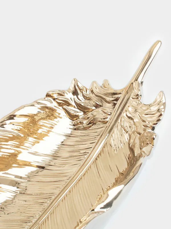 Decorative dish, 35x13 cm, porcelain P, golden, Feather, Royal jungle, image-4