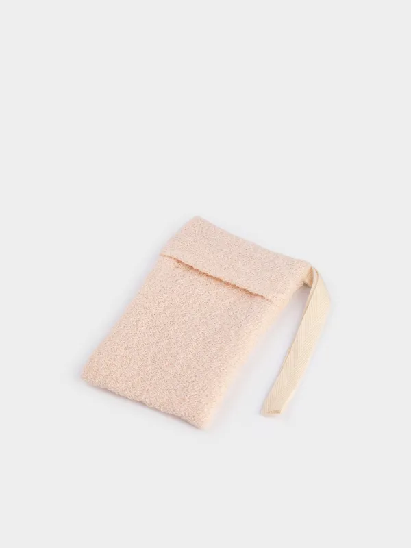 Body washcloth-soap pocket, 18 cm, nylon / cotton, beige, Unique spa, image-1