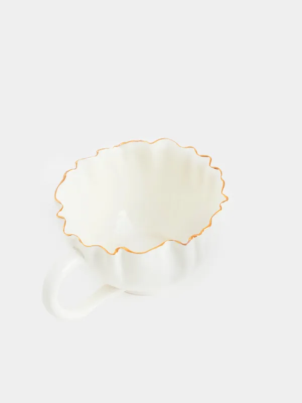 Tea pair, 1 person, 2 items, 350 ml, porcelain P, with golden edging, Crumpled effect, Crumple gold, image-1