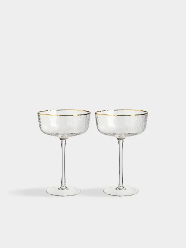 Drinking glass, 170 ml, 2 pcs, glass, with golden edging, Ripply gold, image-0