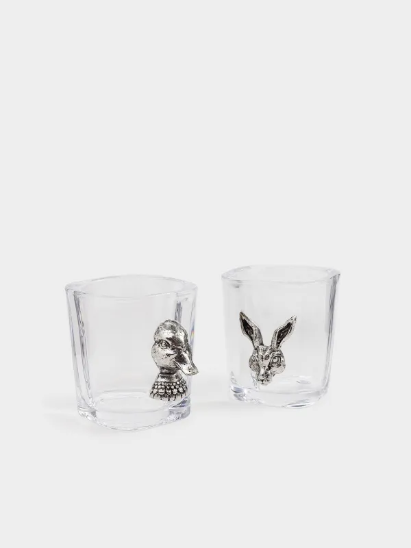 Drink set, 4 persons, 5 items, decanter/stacks, glass / metal, forest animals, Lux elements, image-1