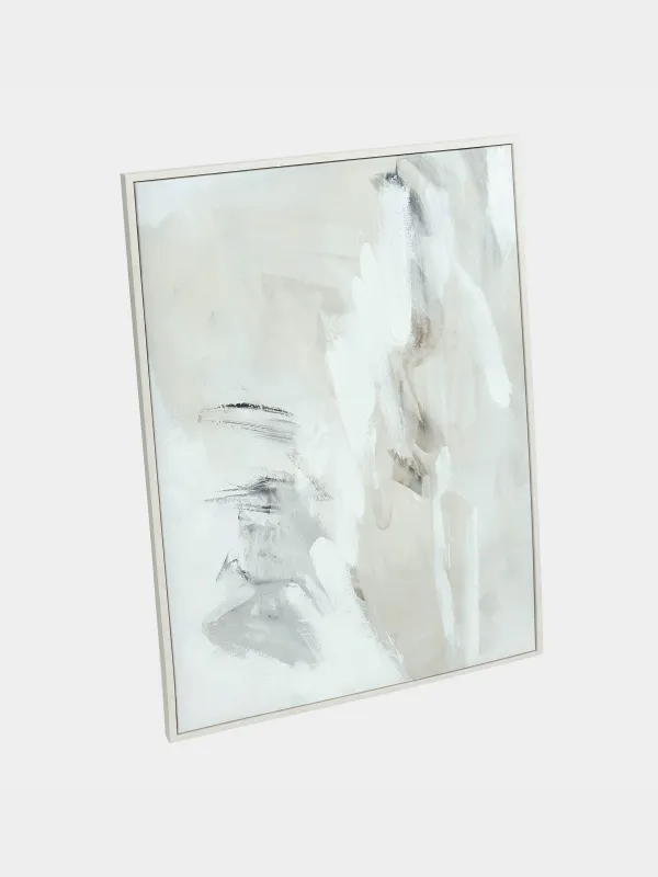Framed painting, 80x120 cm, canvas, white and beige, Strokes, Abstract, image-1