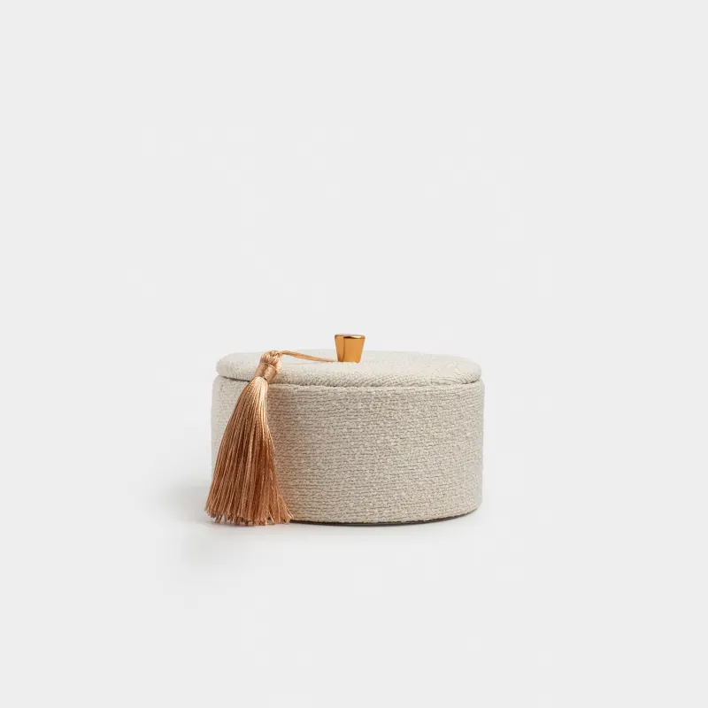 Jewelry box, 13 cm, with brush, boucle/cardboard, beige, Boucle