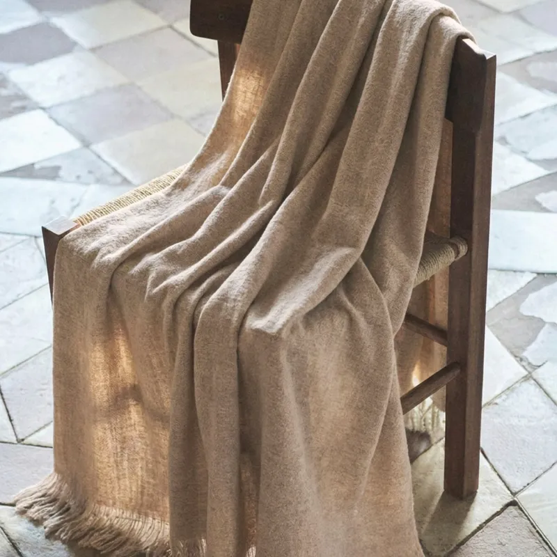 Plaid, 130x170 cm, fringed, polyester, light brown, Neutral