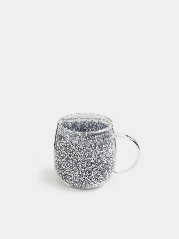 Mug, 330 ml, glass B, with gray crystals inside, Air decor, image-0