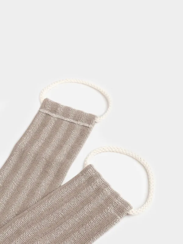 Washcloth-tape for washing the body, 70x10 cm, exfoliating, with handles, polyethylene, beige, Showy, image-2