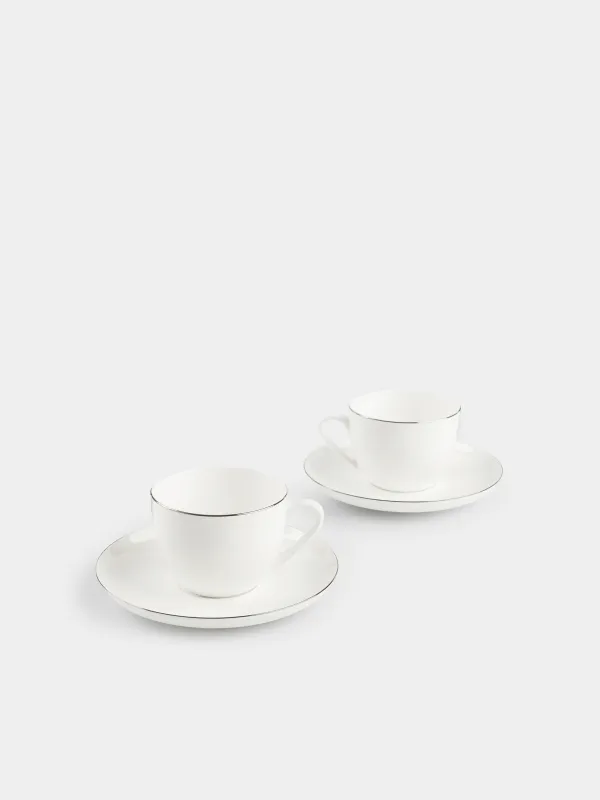 Tea pair, 2 persons, 4 items, 250 ml, porcelain F, white, Ideal silver, image-1