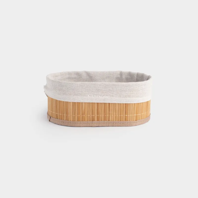 Bread basket, 24x15 cm, bamboo / cotton, oval, beige, Stem