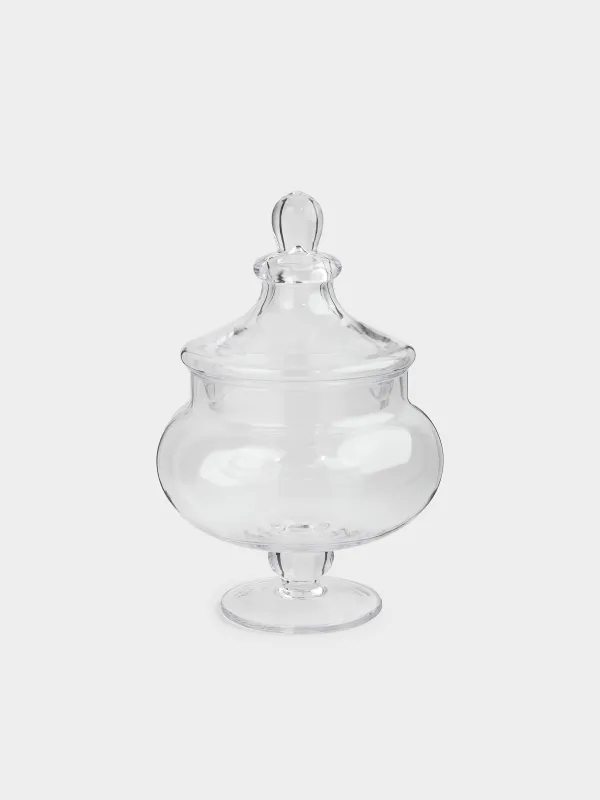 Candy bowl, 17х26 cm, 1,4 l, legged, with lid, glass, Clear, image-0