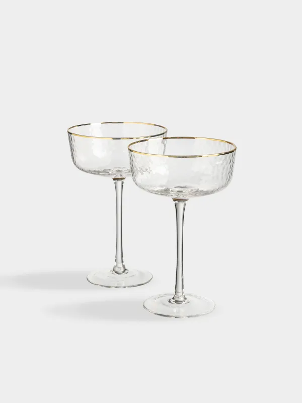 Drinking glass, 170 ml, 2 pcs, glass, with golden edging, Ripply gold, image-1