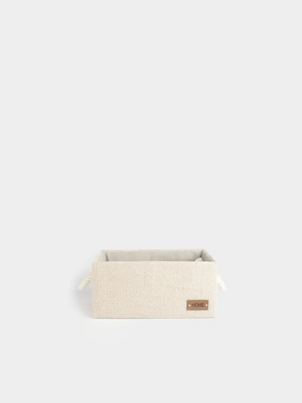 Storage basket, 28x18x13 cm, with handles, polyester, rectangular, Beige, Everyday, image-0