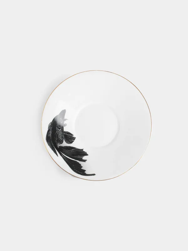 Tea pair, 1 pers, 2 items, 230 ml, porcelain P, white and golden, Fish, Goldfish, image-3