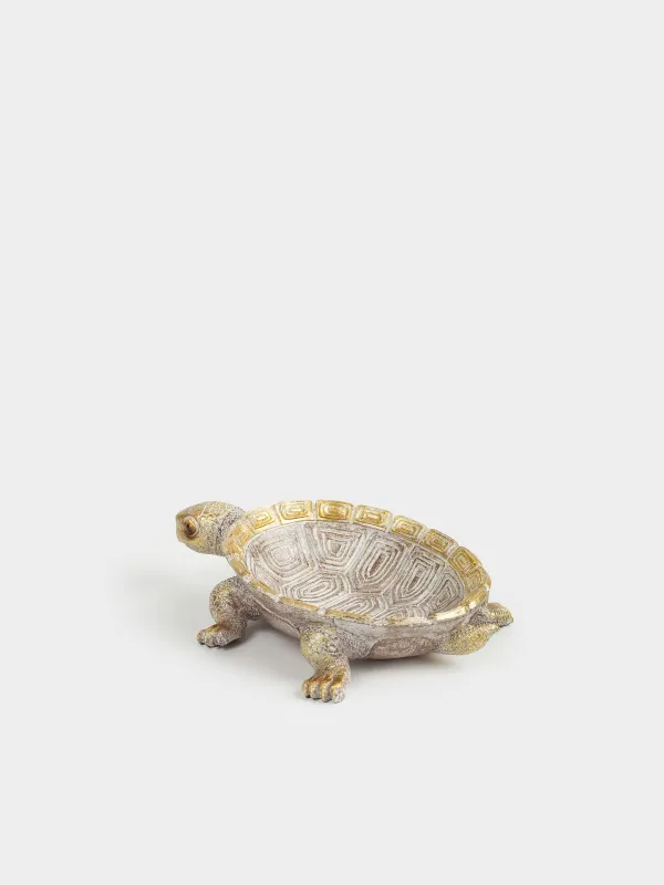 Decorative dish, 23x17x6 cm, polyresin, golden-silver, Turtle, Grand turtle, image-1