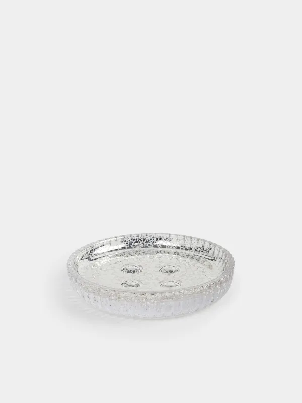 Soap dish, 11 cm, glass, round, golden, Patina rib, image-1