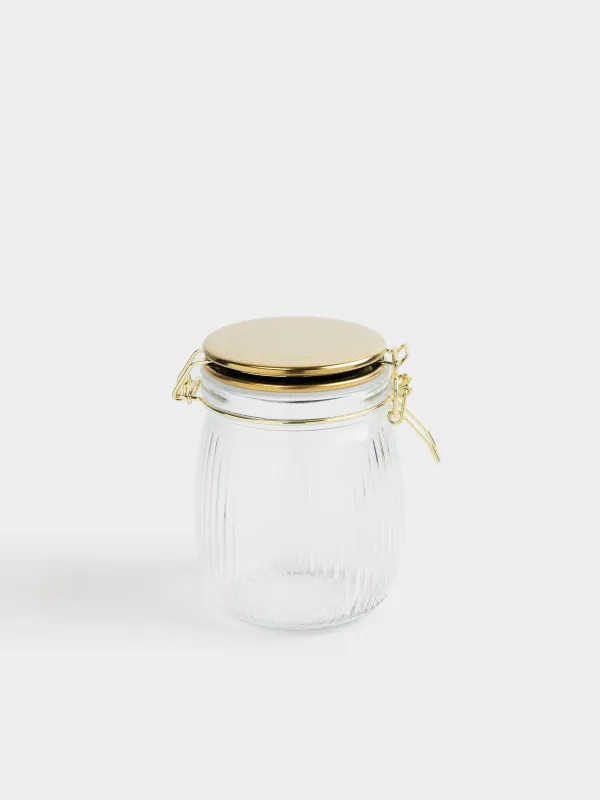 Bulk products jar, 750 ml, clip, glass / metal, golden, Ribby gold, image-1