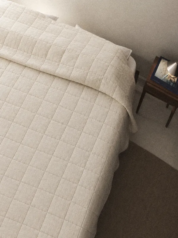 Bedspread, 220x240 cm, quilted, chenille/microfiber, beige, Squares, Stitch chenille, image-0
