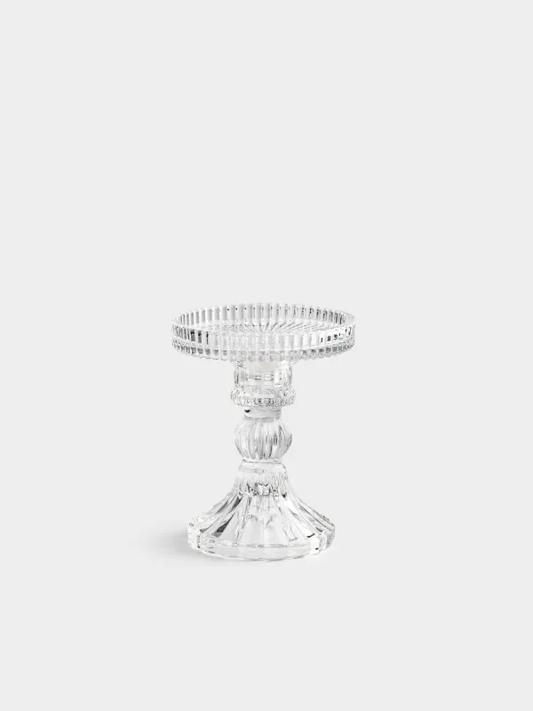 Candle holder, 12 cm, for cylindrical / thin candles, on a leg, collapsible, glass, Ribby, image-0