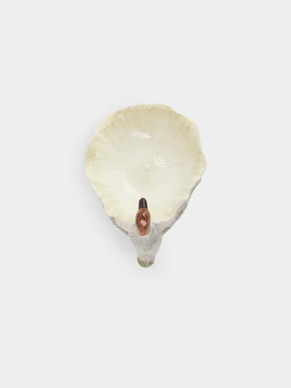 Deep dish, 20x14x18 cm, ceramic, white and gray, Duck and leaf, Duck, image-3