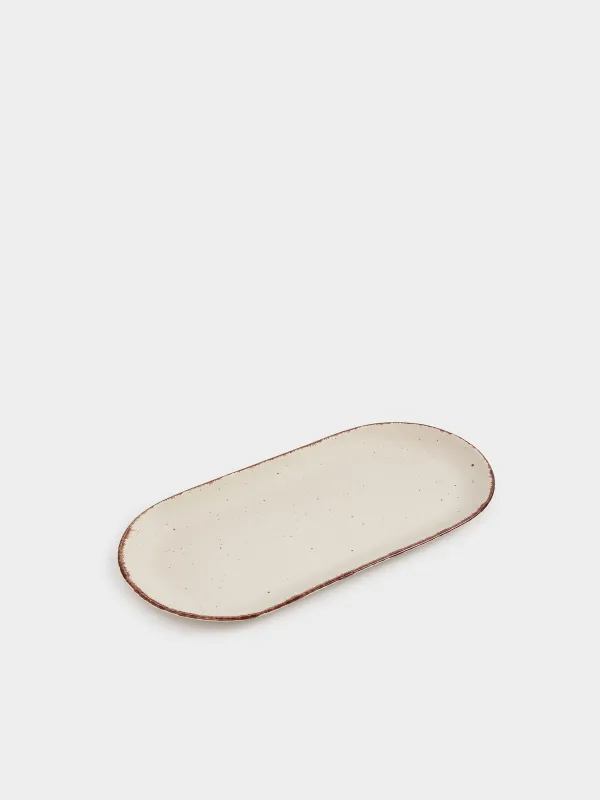 Dish, 37x18 cm, ceramic, oval, beige, Speckled, Speckled, image-0