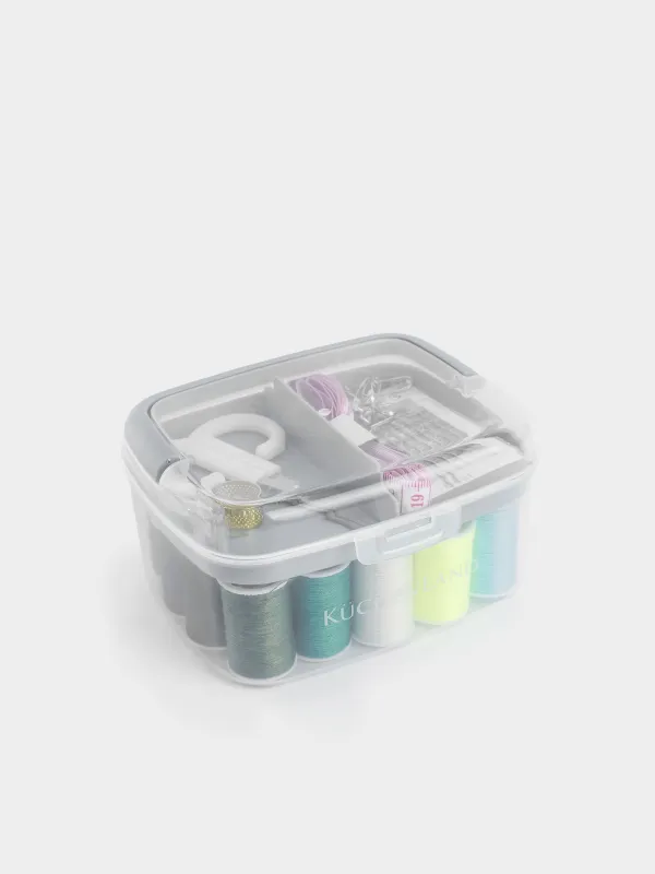 Sewing and needlework set, 13x10 cm, 40 items, in organizer, plastic / metal, gray, Thread, image-2