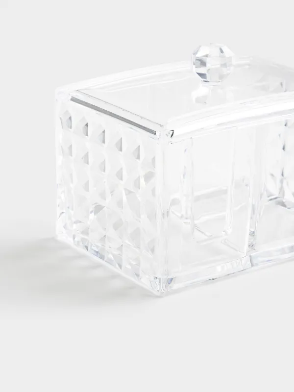 Container for cotton pads/swabs, 14x10 cm, 3 compartments, with lid, plastic, Kandy, image-5