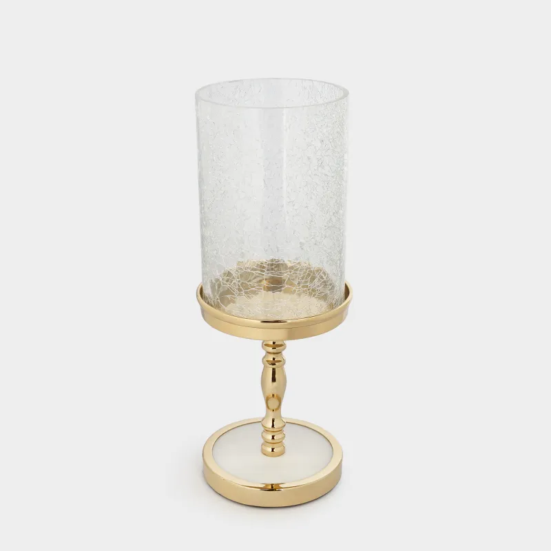 Candlestick, 30 cm, for one candle, on a leg, metal / glass, golden, Craquelure, Fantastic ice