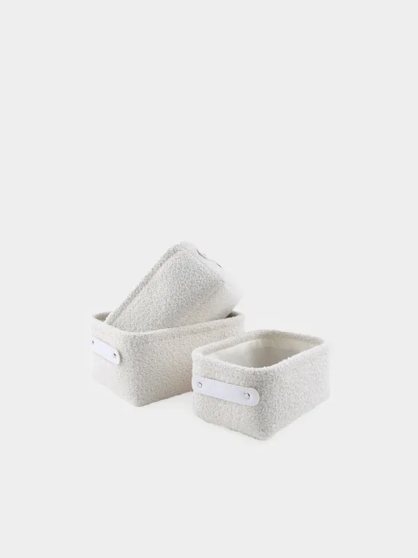 Storage basket, 22x17x11 cm, with handles, boucle, rectangular, milk, Boucle, image-2