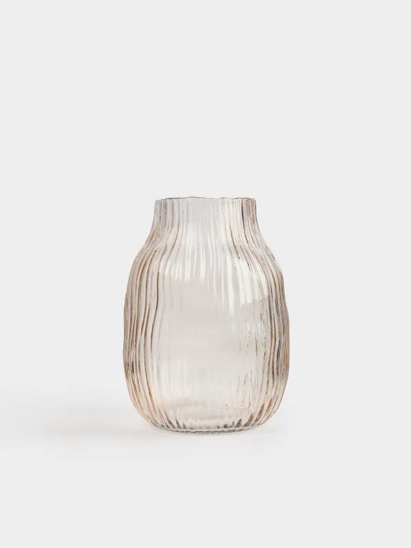 Flower vase, 24 cm, glass, beige, Stripes, image-0