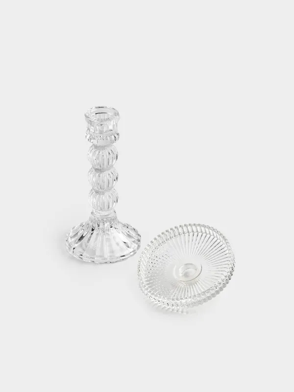 Candle holder, 16 cm, for cylindrical / thin candles, on a leg, collapsible, glass R, Ribby, image-2