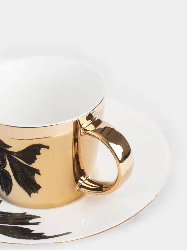 Tea pair, 1 pers, 2 items, 230 ml, porcelain P, white and golden, Fish, Goldfish, image-2
